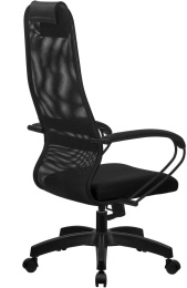 Кресло МЕТТА SU-B-8, сетка/ткань, до 90кг, топ-ган, фиксированные подлокотники,  черный