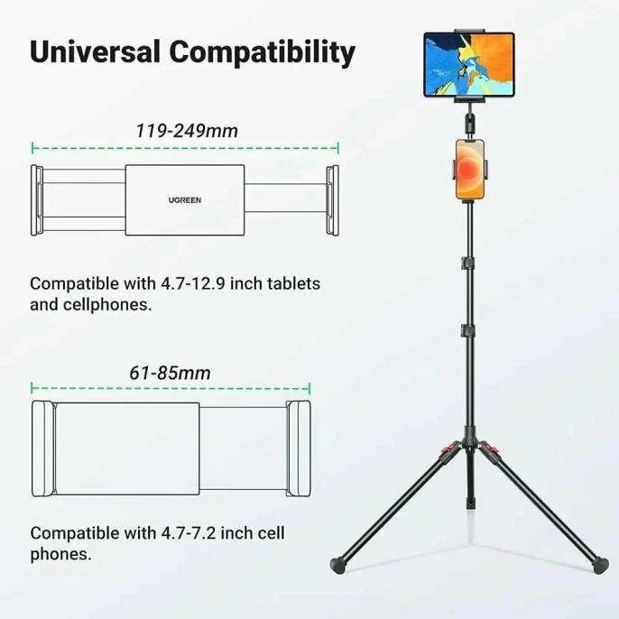 Трипод UGREEN LP585 (15647) Tripod Stand 1.7m For Tablet and Phone для планшета и смартфона. Цвет: черный