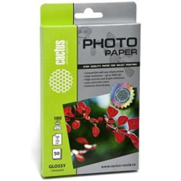 Фотобумага Cactus CS-GA618050, A6, для струйной печати, 50л, 180г/м2, белый, покрытие глянцевое