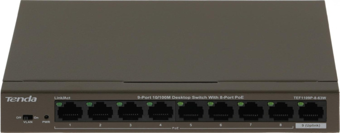 Коммутатор Tenda TEF1109P-8-63W 9x100Мбит/с 8PoE 58W неуправляемый
