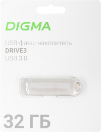 Флешка USB Digma DRIVE3 32ГБ, USB3.0, серебристый [dgfum032a30sr]