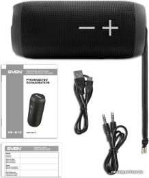 Портативная колонка Sven PS-210 Black Беспроводная передача сигнала по Bluetooth, 12 2 х 6 Вт, защита от воды IPx6 , воспроизведение музыки с USB-flash и microSD