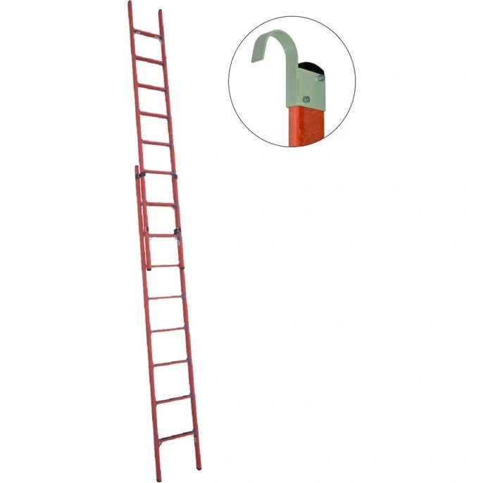 Диэлектрическая стеклопластиковая приставная, раздвижная лестница Антиток крюки ЛСПРД-5.0 Е К 471575