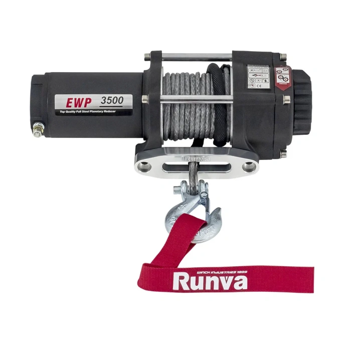 Электрическая лебёдка RUNVA 12V 3500A lbs 1588 кг синтетический трос EWP3500ASR