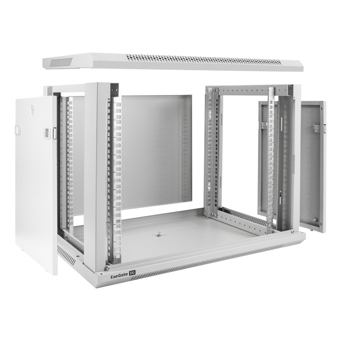 Шкаф телекоммуникационный 19" настенный 9U ExeGate EC-WM-9U.450.M.GREY (19”, 9U, 600x450x500mm (ШхГхВ), передняя дверь металл, съемные боковые панели, пыле- и влагозащита IP23, светло-серый RAL 7035) EX298613RUS