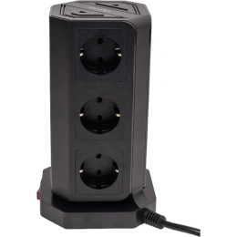 Сетевой фильтр QUMO Power Tower PRO PD 8SP4U P-0004, 9 розеток, 2500 Вт, 10A, кабель 2м 3*1 мм чистая медь, пожаробезопасный пластик, евровилка, 4 USB порта 3,1A + USB-C 18W 42086