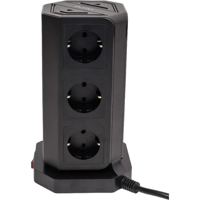 Сетевой фильтр QUMO Power Tower PRO PD 8SP4U P-0004, 9 розеток, 2500 Вт, 10A, кабель 2м 3*1 мм чистая медь, пожаробезопасный пластик, евровилка, 4 USB порта 3,1A + USB-C 18W 42086