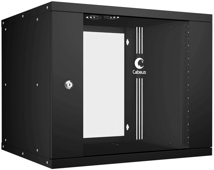 Cabeus WSC-05D-9U55/45-BK Шкаф телекоммуникационный настенный 19" 9U, серия LIGHT разборный, дверь стекло, цвет черный
