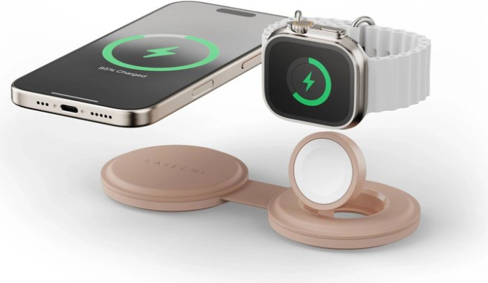 Переносное зарядное устройство Satechi Qi2 OntheGo 2-in-1 Wireless Charger. Цвет: нежно-розовый (ST-QTG21R)