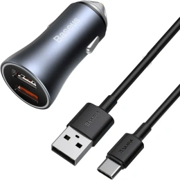 Автомобильное зарядное Baseus TZCCJD-0G Golden Contactor Pro Dual Quick Charger Car Charger Type-С + USB 40W кабель USB-Type-C 5A 1m , Выходы: Type-C - 20W, USB - 20W, Dark Gray