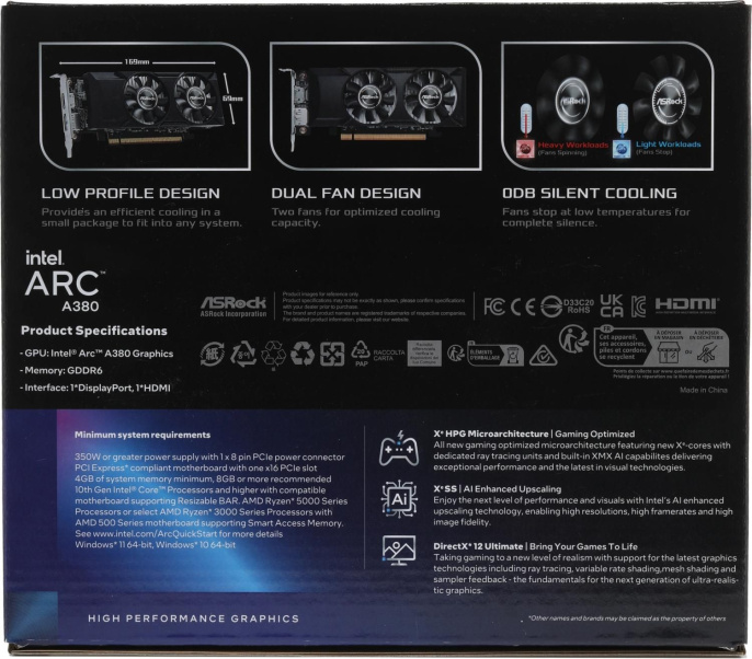 Видеокарта Intel Arc ASRock A380 Low Profile 6GB A380 LP 6G 6GB GDDR6 HDMI+DP RTL