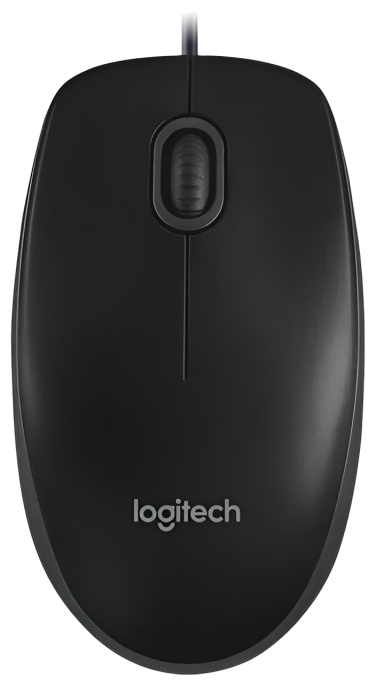 Мышь Logitech B100 Черный (910-005547) (полноразмерная, для ПК, проводная USB, оптический сенсор, разрешение сенсора: 1000 dpi, 3 кнопки, колесо с нажатием, длина провода: 1.8 м)