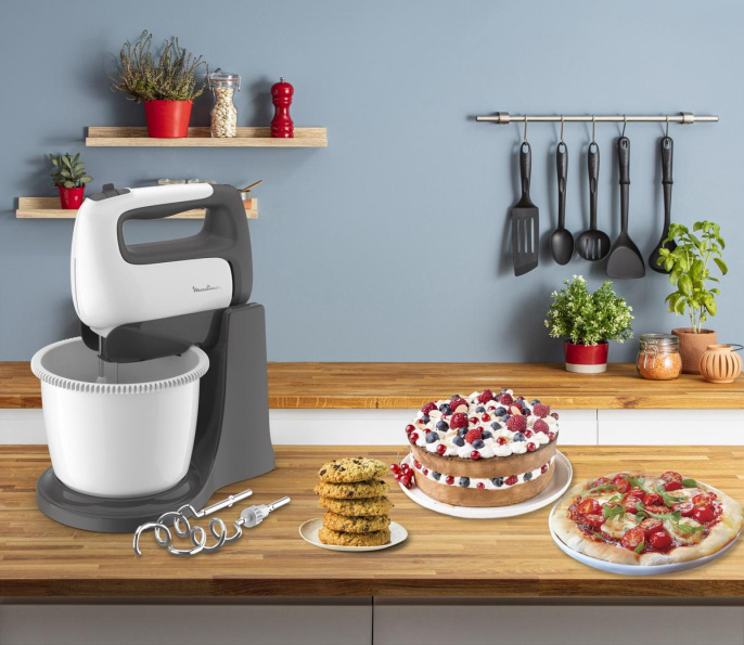 Миксер Moulinex HM464110, с чашей, белый и черный [7211004511]