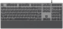 Клавиатура HAFF Gravix KBD-GK150 мембранная, проводная: USB, алюминиевая панель, подставка под запястье, RGB- подсветка, 1.6 м плетеный кабель, цвет: серебристый