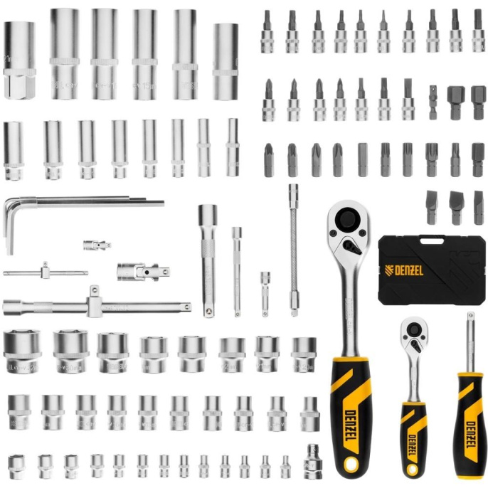 Набор инструментов, 1/2", 1/4", CrV, S2, пластиковый кейс, 94 предмета// Denzel [15813]