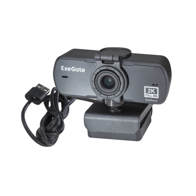 Веб-камера широкоугольная ExeGate Stream C940 Wide 2K AF T-Tripod (4Мп, 2560x1440, 30fps, H.264, автоматический фокус, защитная шторка, штатив Tripod Tele Ball в комплекте, широкоугольный 4-линзовый (стекло) объектив 89°, EX294582RUS