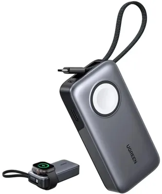 Внешний аккумулятор UGREEN PB527 55434B 10000mAh Power Bank 30W с магнитной зарядкой. Цвет: серый космос
