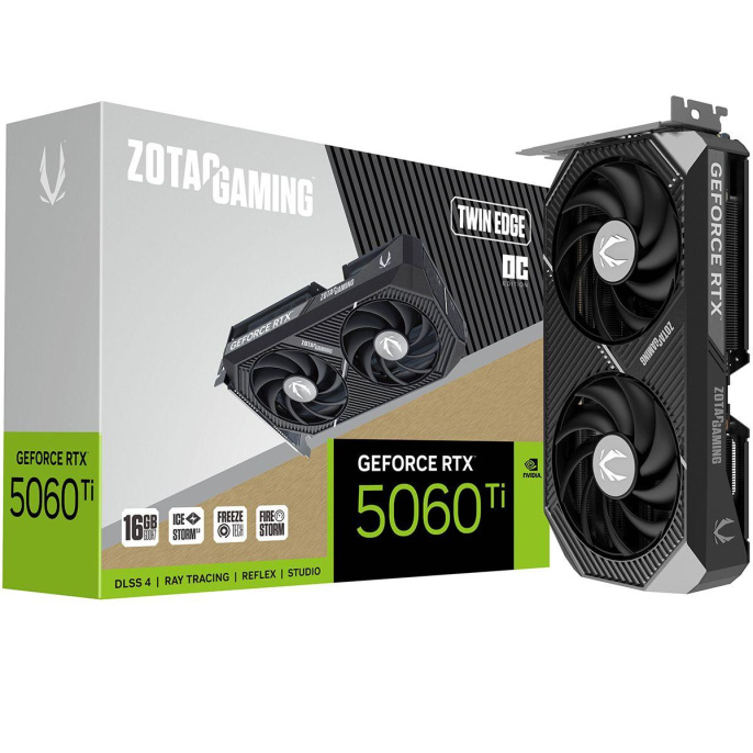 Видеокарта Zotac NVIDIA GeForce RTX 5060TI RTX 5060TI 16GB TWIN EDGE OC 16ГБ Twin Edge, GDDR7, OC, Ret [zt-b50620h-10m]