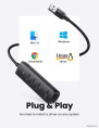 Хаб UGREEN CM416-80657 USB-A 3.0 to 4 USB-A 3.0, с проводом 1m; Поддержка жесткого диска 12 ТБ; С портом питания Type-C; Светодиодные индикаторы; Скорость до