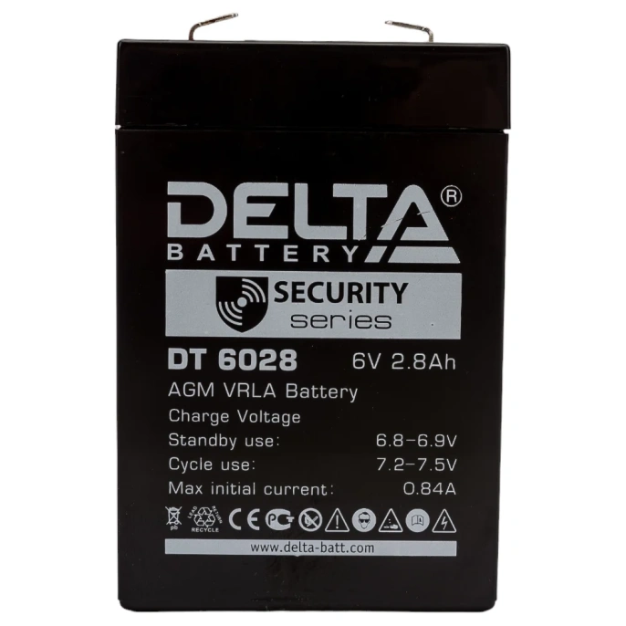 Аккумуляторная батарея 6V/2.8Ah Delta DT 6028 66/33/97(103), 0.61кг, 5лет, F1  4614010040024