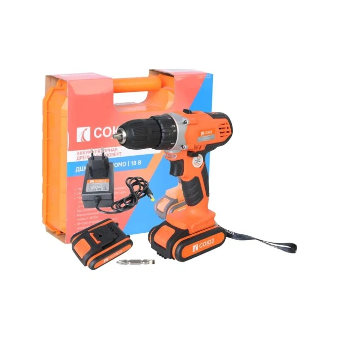 Дрель-шуруповерт СОЮЗ ДШС-18-2К-ПРОМО, 1.5Ач,  с двумя аккумуляторами