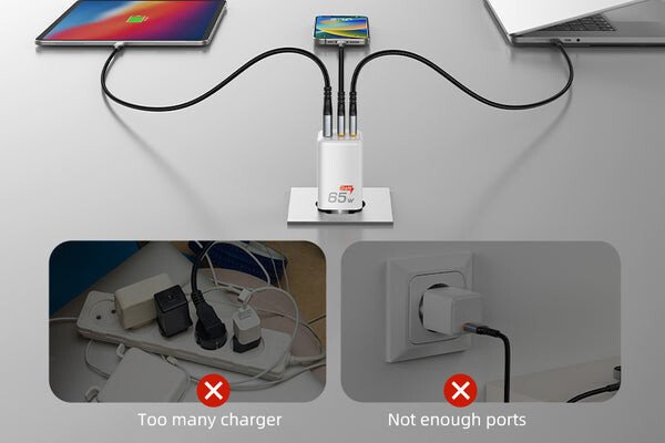 Зарядное устройство CABLETIME GA65W (CT-GAN65-PW) GaN PD3.0 2C1A 65 Вт, белый
