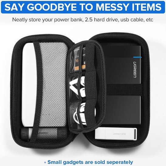 Органайзер UGREEN LP128 40707 Hard Disk & Accessory Multi-functional Storage Bag для кабелей, наушников и жестких дисков. Размер: маленький. Цвет: черный (40707_)