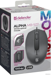 Мышь проводная Defender Alpha MB-507, оптическая, USB, 1000dpi, черный 52507