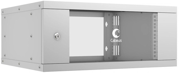 Cabeus WSC-05D-4U55/45 Шкаф телекоммуникационный настенный 19" 4U, серия LIGHT разборный, дверь стекло, цвет серый