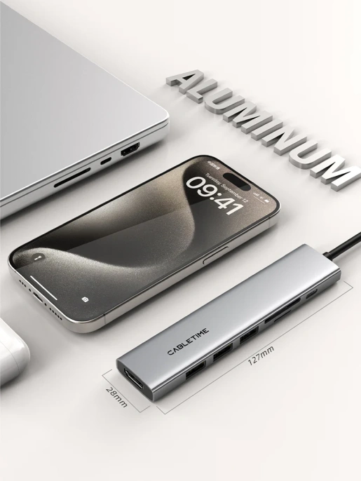 USB концентратор CABLETIME HB02G (CT-HBP2-AG7) ECO 7-в-1, 4K@30Hz, 5Gbps, USB-C HUB - Gray