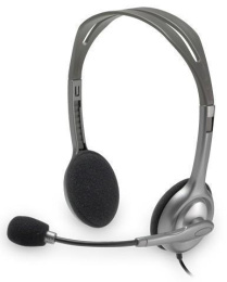 Гарнитура Logitech H110, для контактных центров, накладные, проводные, серый [981-000271]