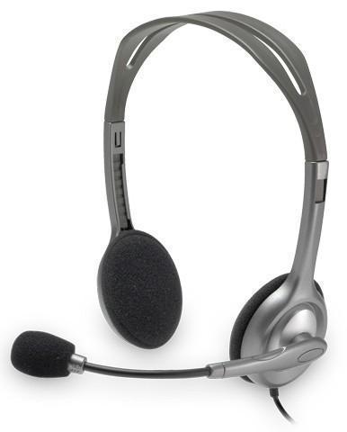 Гарнитура Logitech H110, для контактных центров, накладные, проводные, серый [981-000271]