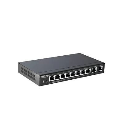 Маршрутизатор Reyee Desktop 10-port full gigabit router, providing one WAN port, six LAN ports, and three LAN/WAN ports; supporting eight PoE/PoE+ interfaces and maximum 110 W PoE power; recommended concurrency of