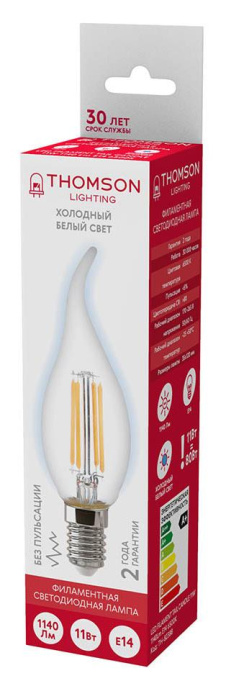 Лампа филам. Thomson Filament TH-B2388 11Вт цок.:E14 свеча 220B св.свеч.бел.хол. Tail Candle упак.:1шт