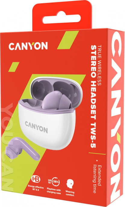 Гарнитура вкладыши Canyon TWS-5 фиолетовый беспроводные bluetooth в ушной раковине CNS-TWS5PU
