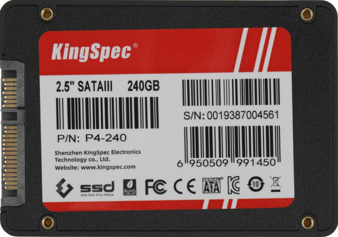 SSD накопитель KINGSPEC P4-240 240ГБ, 2.5", SATA III,  SATA
