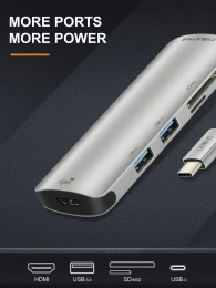 USB-C концентратор  CABLETIME (CT-C160-PU32) 6-в-1 с HDMI и USB 3.0