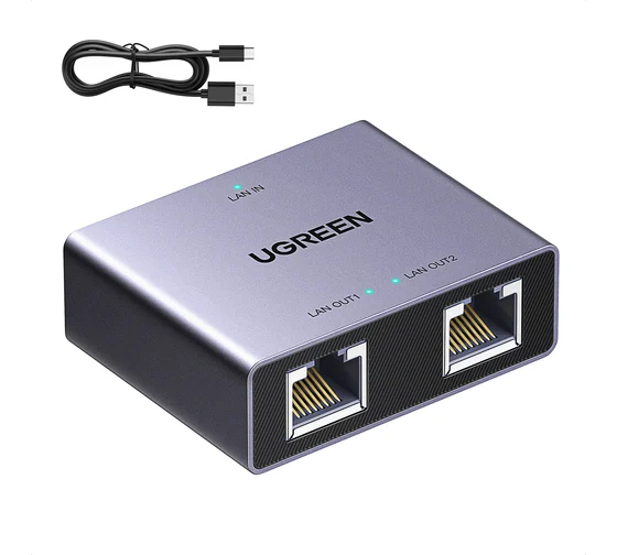 Сплиттер UGREEN NW301 (45311) Gigabit Ethernet Splitter 1 to 2. Цвет: серый