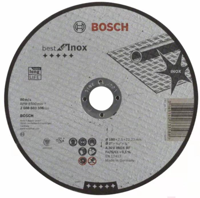 Отрезной круг Bosch Best for Inox (2.608.603.506) (обрабатываемый материал: сталь, 180 мм, посадочный диаметр 22.23 мм)