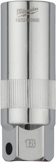 Головка торцевая свечная Milwaukee 4932480679 3/8"-14мм длина: 68мм, резиновый фиксатор, штампованные размеры, отверстие под штифт, зона с насечками
