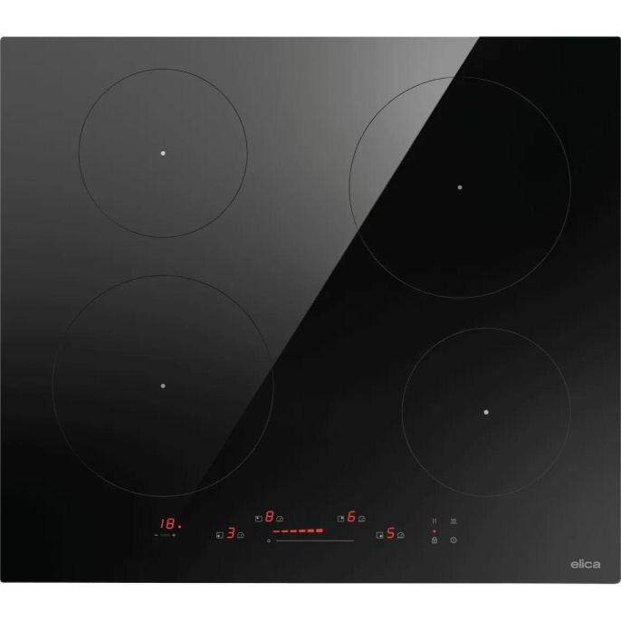 Индукционная варочная панель ELICA, 60 см, слайдерное управление, 4 конфорки, таймер, режим подогрева, пауза, защита от детей, цвет черный PRF0199859