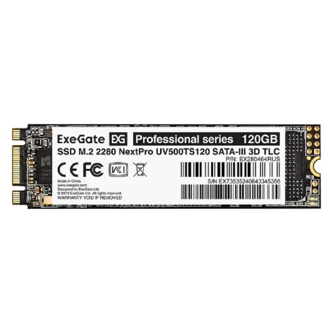 Накопитель SSD M.2 2280 SATA 120GB ExeGate NextPro M2UV500TS120 SATA-III, 22x80mm, 3D TLC EX280464RUS