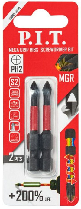 Бита P.I.T. ASDR02-50PH2 ударная магнитная PH2x50 мм, MGR, IMPACT, торсионная зона, 2 шт