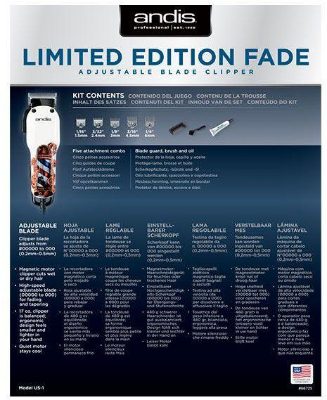 Машинка для стрижки ANDIS US-1 Fade in Barber Pole Design белый/рисунок [66725]