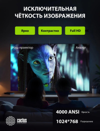 Проектор Cactus Bright CS-V1.WT 3LCD 64000Lm LS 4000Lm ANSI (1024x768) 30000:1 ресурс лампы:10000часов 1xUSB typeA 1xUSB typeB 2xHDMI 4кг