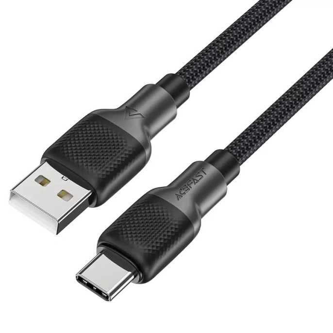 Кабель для зарядки и передачи данных с оплеткой ACEFAST C10-04 USB-A to USB-C silicone braid charging data cable 1.2m - Black AF-C10-04-BK