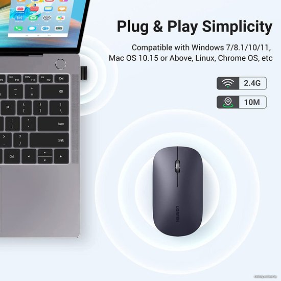 Беспроводная компьютерная мышь UGREEN MU001 90374 Portable Wireless Mouse. Цвет: зеленый