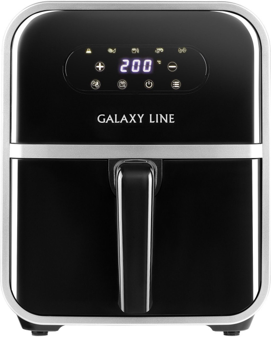 Аэрогриль Galaxy Line GL2528 с функцией сушки овощей и фруктов, 2000Вт, съемный контейнер 4л, 5 программ приготовления, регулировка температуры от 40 до 200°С, сенсорная панель управления, таймер на 60 минут, led-дисплей, нагревательный элемент из нержав