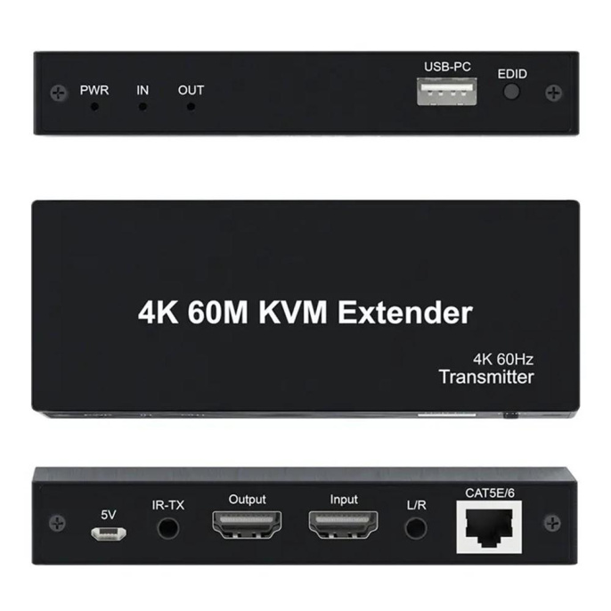 ORIENT VE070, HDMI 2.0 KVM extender Tx+Rx , HDMI+USB+Audio удлинитель до 60 м по витой паре Cat6, HDMI 2.0, 4K@60Hz, HDCP, дополнительный выход HDMI, передача ИК сигнала управления 33336