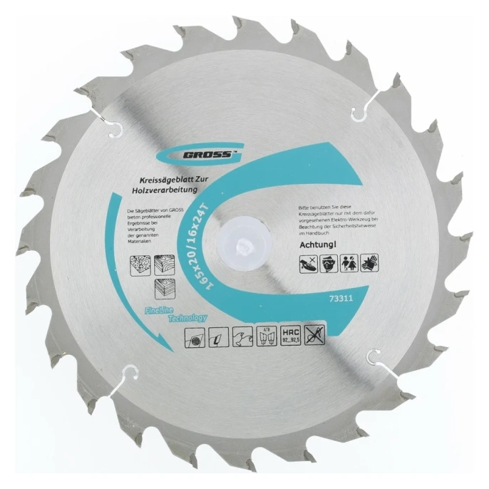 Пильный диск по дереву 165x20/16 мм, 24Т GROSS 73311